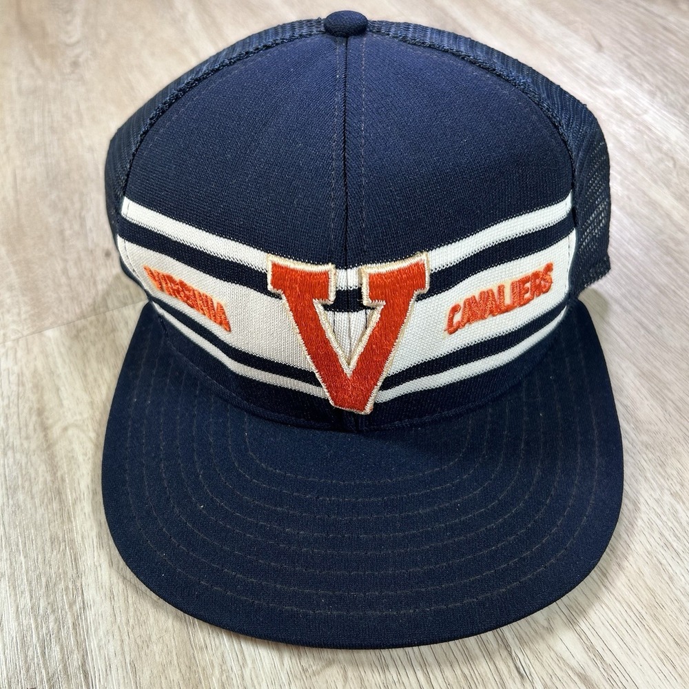 VTG 80s Virginia Cavaliers Snapback Hat College AJD Blue Trucker Cap USA